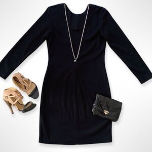 Et Al Black Rhinestone Midi Dress Vintage, Long Sleeve, Tassel, Knit